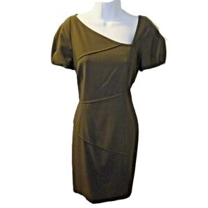 Marc New York Andrew Marc Olive Green Asymmetrical‎ Neck Sheath Dress Size 8